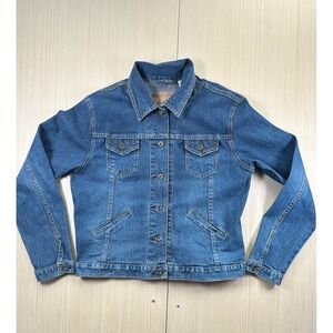 Levi's Strauss Signature Denim Trucker Jacket Womens L 12-14 Blue Cotton Stretch